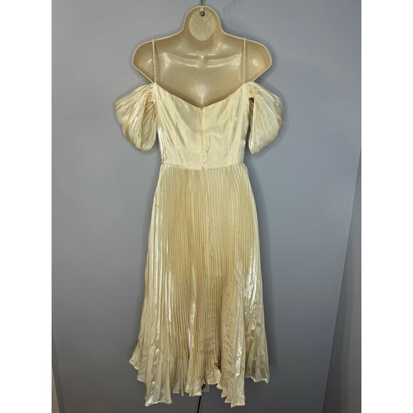 Elpis Pleated Vintage Inspired Off Shoulder Dress Ivory Gatsby Small New - Picture 11 of 13